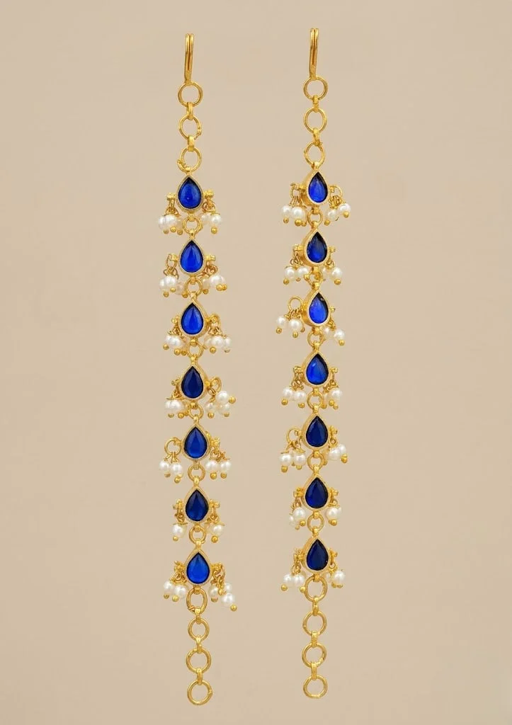 Royal Blue Pearl Earchain